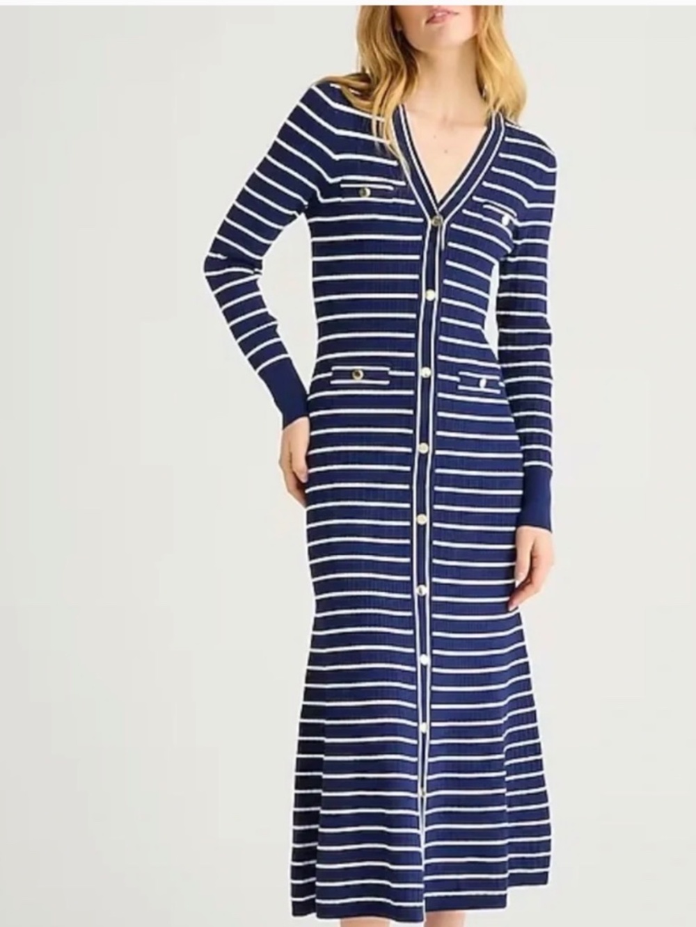 J. crew Blue and White striped midi dress